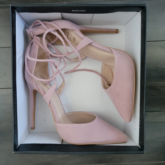 *Host Pick* NWT Size 7 Lulus Dusty Rose Suede Lace-Up Heels - Picture 7 of 9
